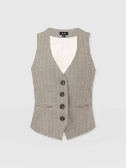 Coats & Jackets|Blazers|Saint and Sofia Astrid Vest - Brown Herringbone