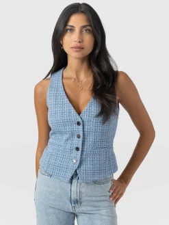 Coats & Jackets|Blazers|Saint and Sofia Astrid Waistcoat - Pale Blue