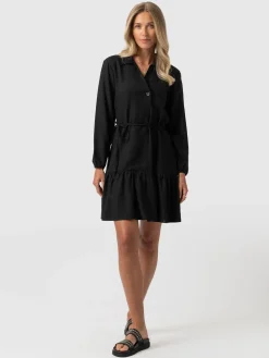 Dresses|Saint and Sofia Aurelia Mini Linen Dress - Black