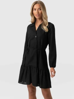 Dresses|Saint and Sofia Aurelia Mini Linen Dress - Black
