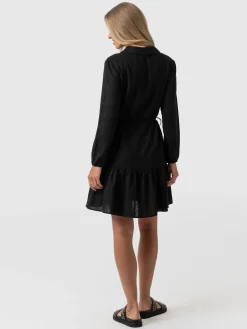 Dresses|Saint and Sofia Aurelia Mini Linen Dress - Black