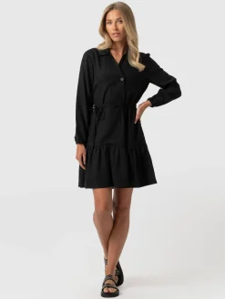 Dresses|Saint and Sofia Aurelia Mini Linen Dress - Black