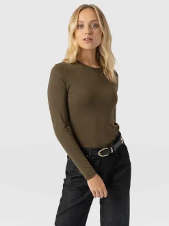 T-shirts & Tanks|Saint and Sofia Austen Crew Neck Long Sleeve Tee - Khaki