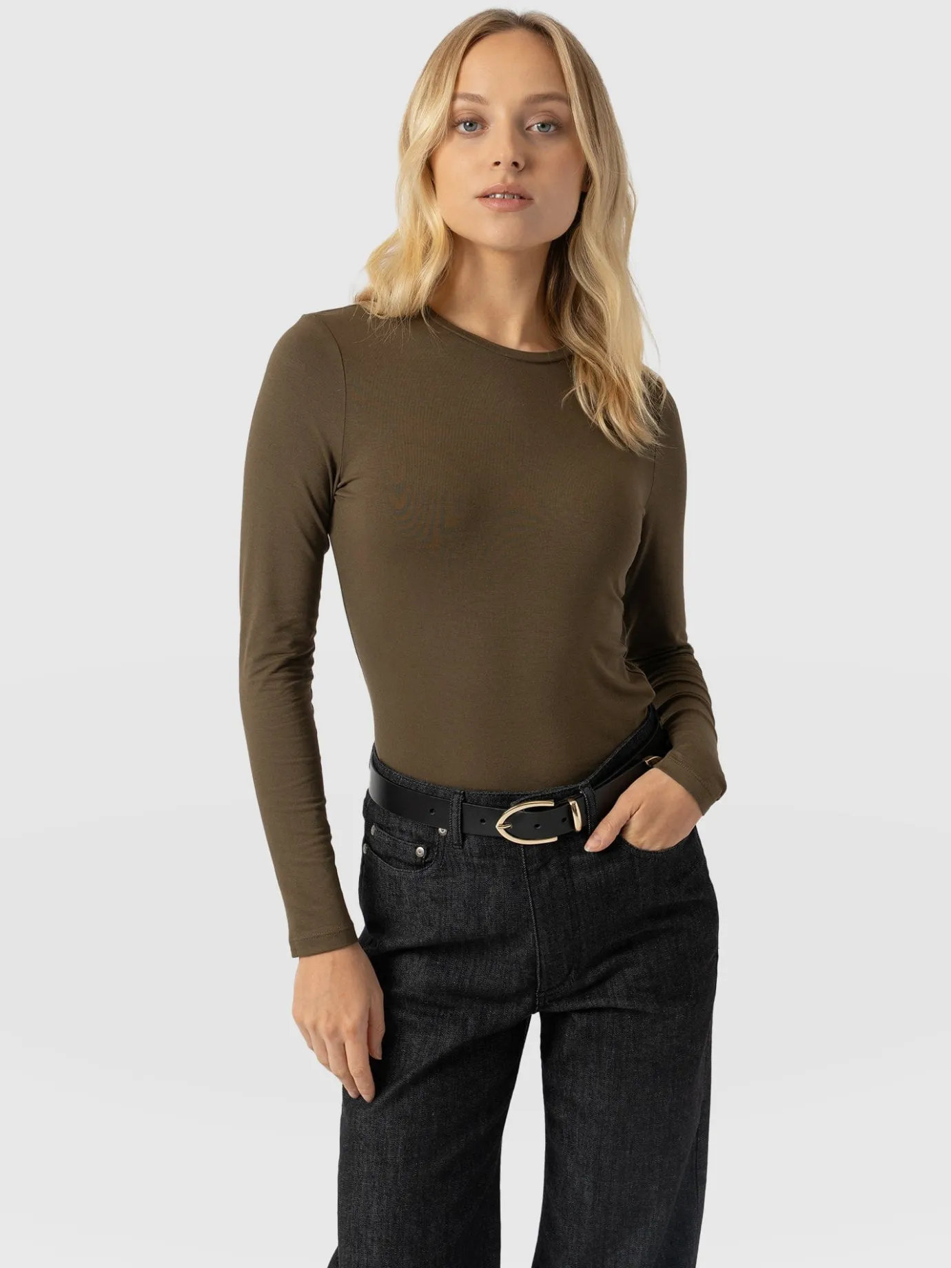 T-shirts & Tanks|Saint and Sofia Austen Crew Neck Long Sleeve Tee - Khaki
