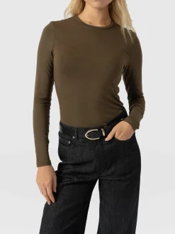 T-shirts & Tanks|Saint and Sofia Austen Crew Neck Long Sleeve Tee - Khaki