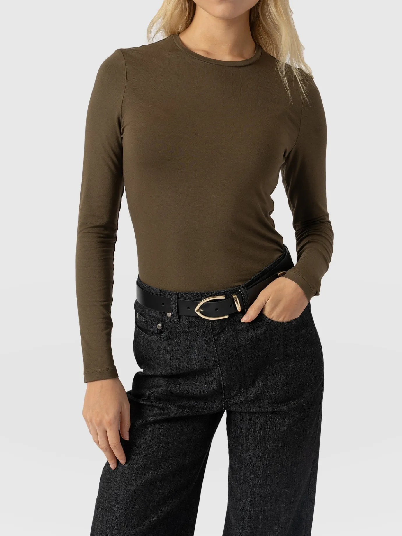 T-shirts & Tanks|Saint and Sofia Austen Crew Neck Long Sleeve Tee - Khaki
