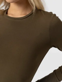 T-shirts & Tanks|Saint and Sofia Austen Crew Neck Long Sleeve Tee - Khaki