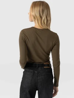 T-shirts & Tanks|Saint and Sofia Austen Crew Neck Long Sleeve Tee - Khaki