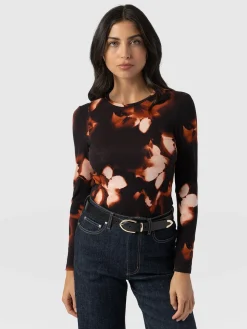 T-shirts & Tanks|Saint and Sofia Austen Crew Neck Long Sleeve Tee - Orange Aurora