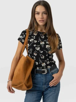 T-shirts & Tanks|Saint and Sofia Austen Crew Neck Tee Short Sleeve - Black Spring Floral