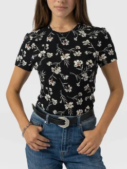 T-shirts & Tanks|Saint and Sofia Austen Crew Neck Tee Short Sleeve - Black Spring Floral