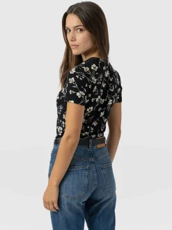 T-shirts & Tanks|Saint and Sofia Austen Crew Neck Tee Short Sleeve - Black Spring Floral