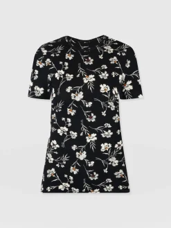 T-shirts & Tanks|Saint and Sofia Austen Crew Neck Tee Short Sleeve - Black Spring Floral