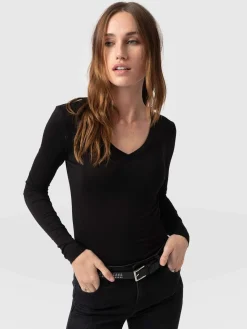 T-shirts & Tanks|Saint and Sofia Austen V Neck Tee - Black