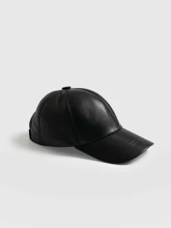 Scarves & Hats|Accessories|Saint and Sofia Avalon Leather Baseball Cap - Black