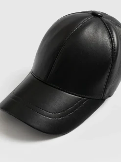 Scarves & Hats|Accessories|Saint and Sofia Avalon Leather Baseball Cap - Black