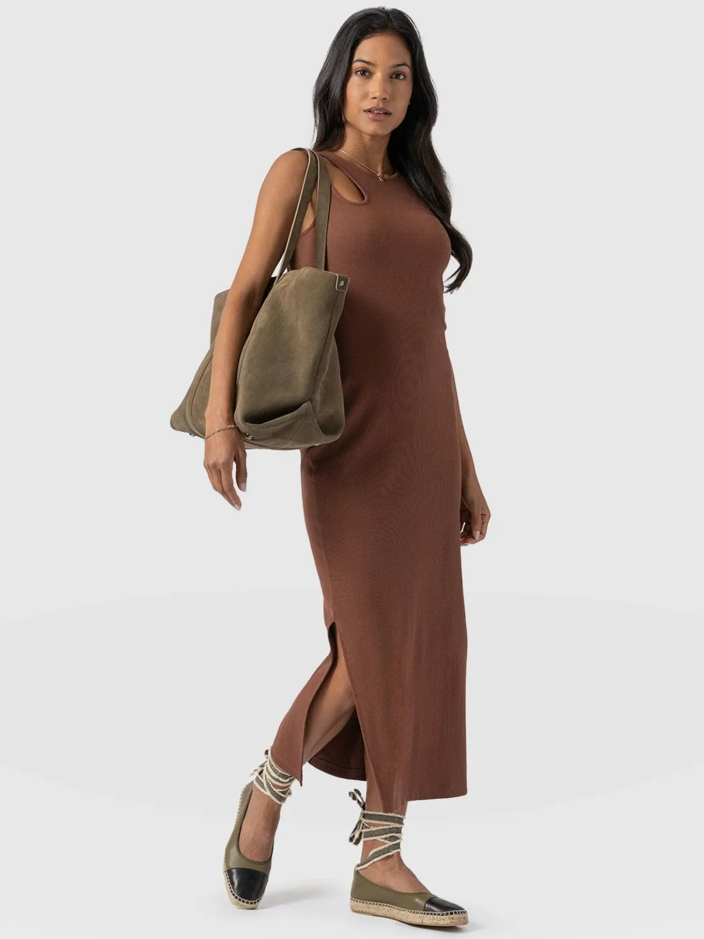 Dresses|Saint and Sofia Axel Cut Out Dress - Russet Brown