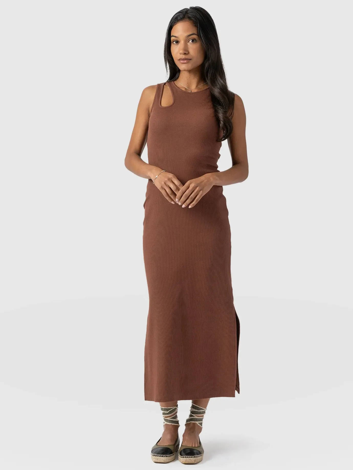 Dresses|Saint and Sofia Axel Cut Out Dress - Russet Brown