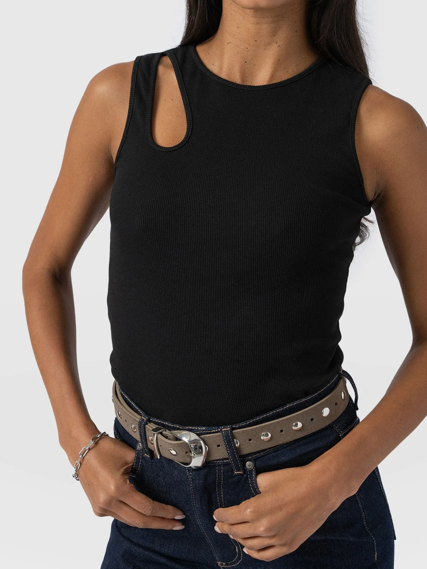 T-shirts & Tanks|Saint and Sofia Axel Cut Out Vest - Black