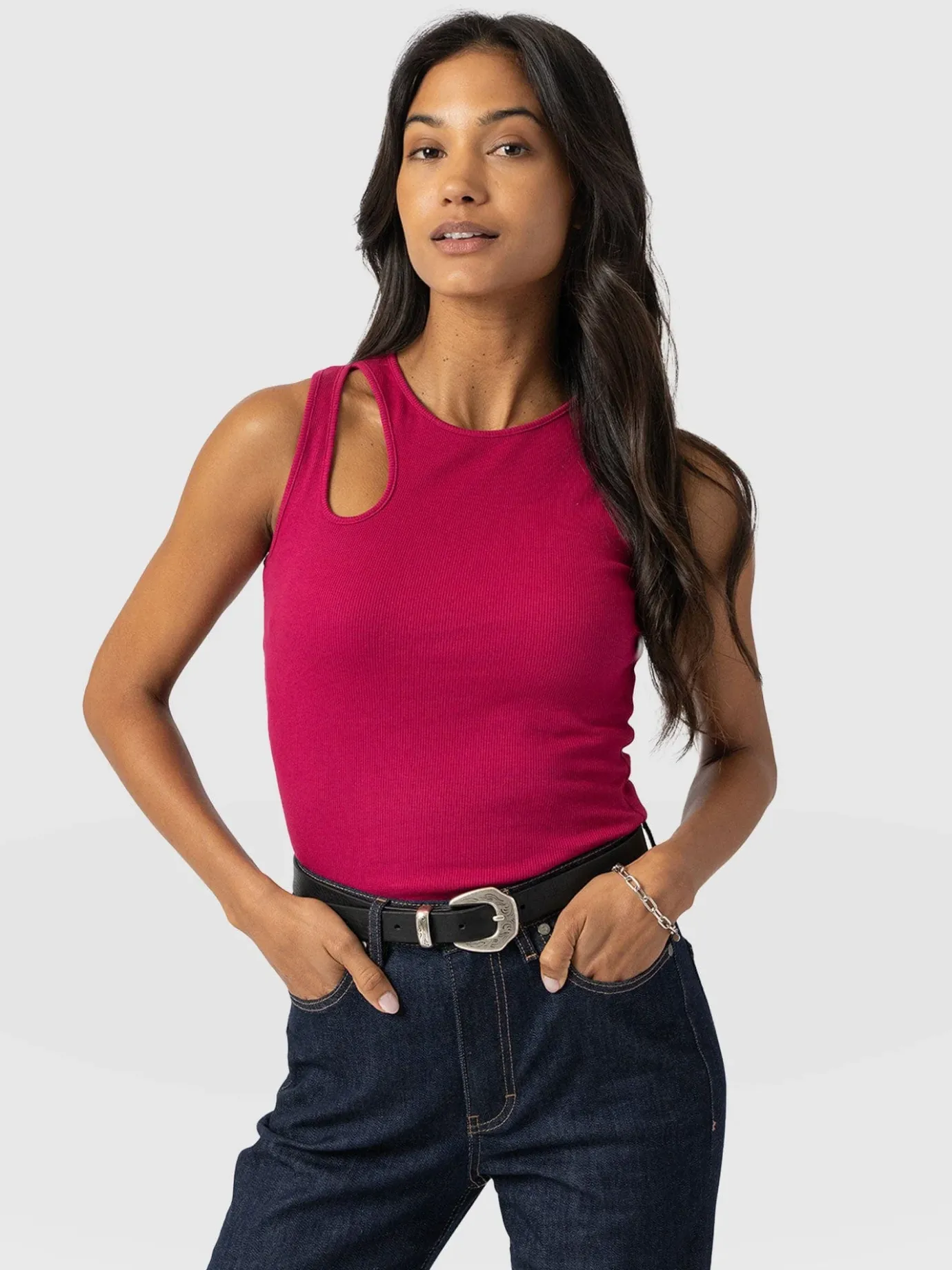 T-shirts & Tanks|Saint and Sofia Axel Cut Out Vest - Fuchsia Pink