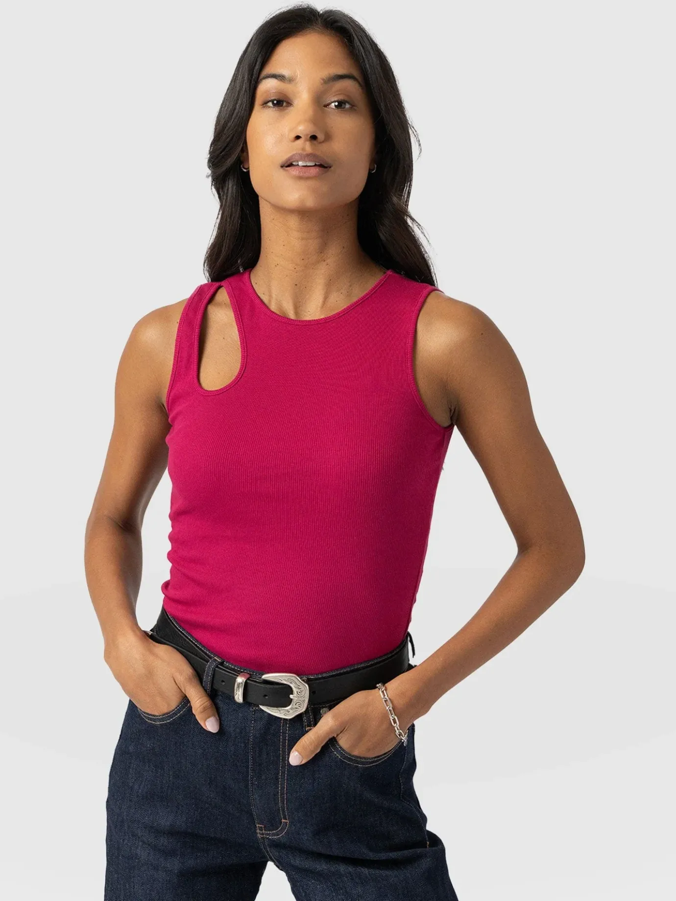 T-shirts & Tanks|Saint and Sofia Axel Cut Out Vest - Fuchsia Pink