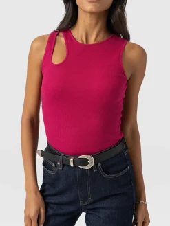 T-shirts & Tanks|Saint and Sofia Axel Cut Out Vest - Fuchsia Pink