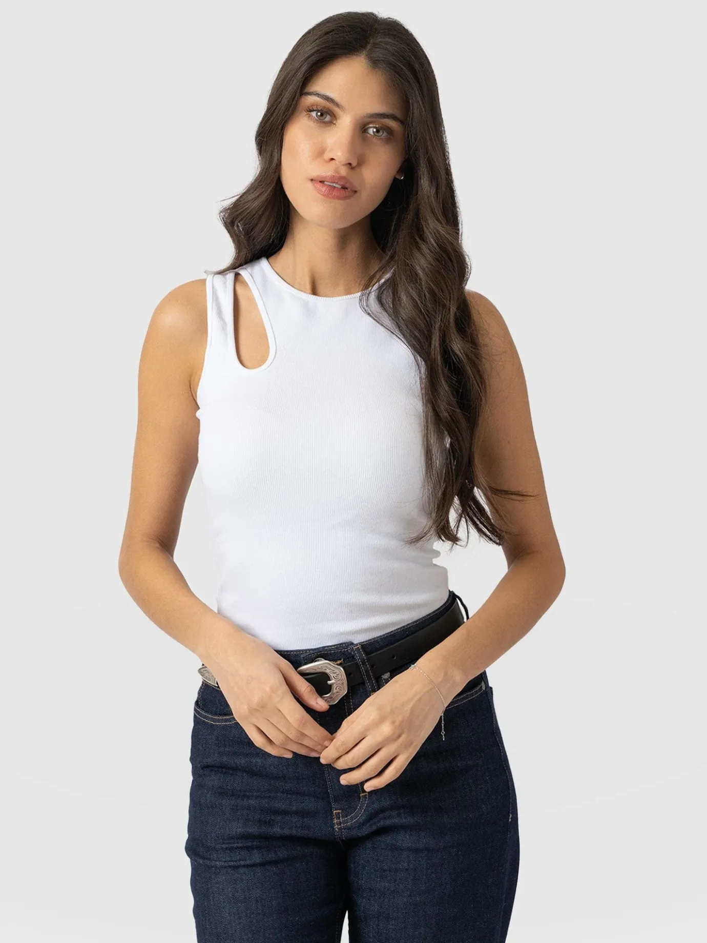 T-shirts & Tanks|Saint and Sofia Axel Cut Out Vest - White