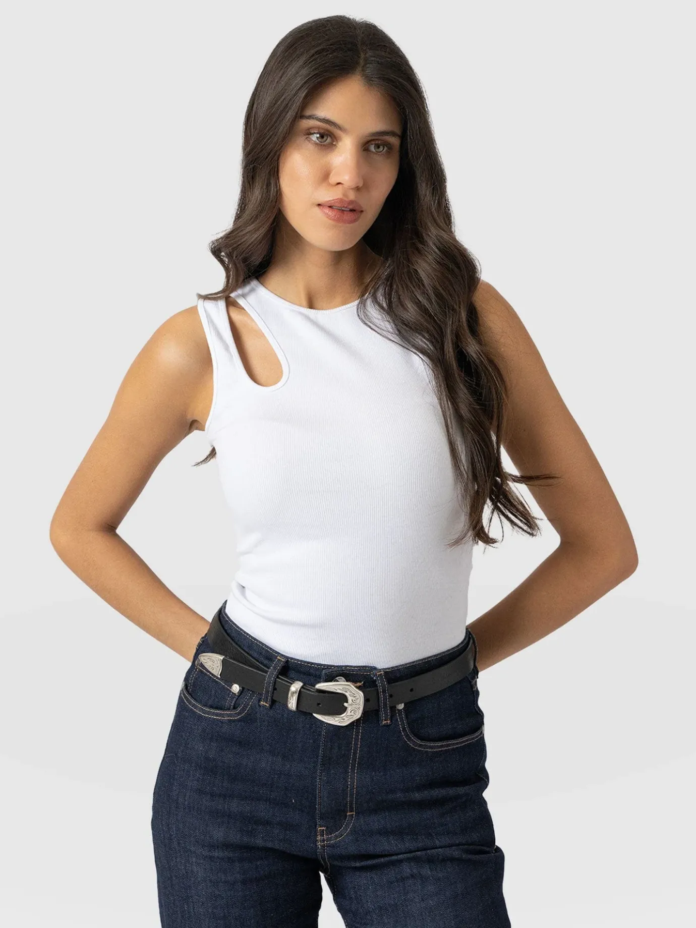 T-shirts & Tanks|Saint and Sofia Axel Cut Out Vest - White