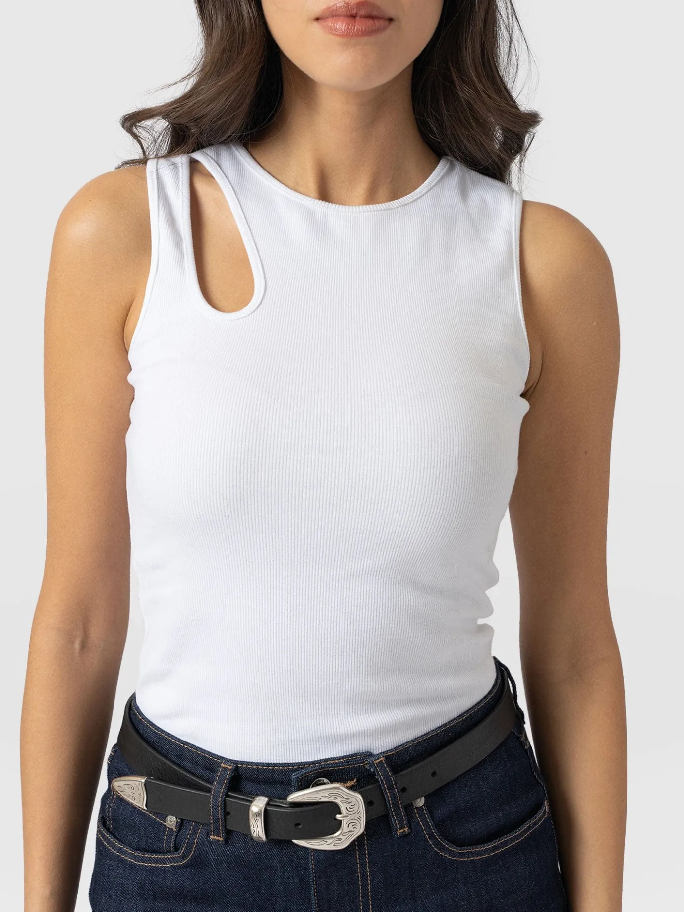T-shirts & Tanks|Saint and Sofia Axel Cut Out Vest - White