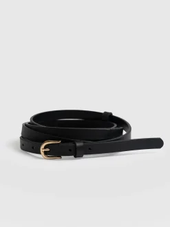 Leather Belts|Accessories|Saint and Sofia Axel Double Skinny Belt - Black
