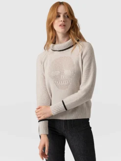 Knitwear|Sweaters|Saint and Sofia Blake Cashmere Skull Sweater - Cream