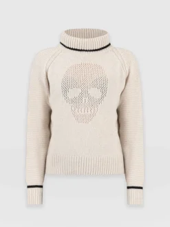 Knitwear|Sweaters|Saint and Sofia Blake Cashmere Skull Sweater - Cream