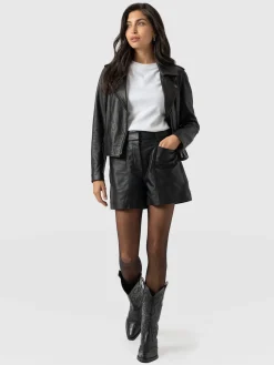 Leather|Shorts|Saint and Sofia Bonham Leather Short - Black