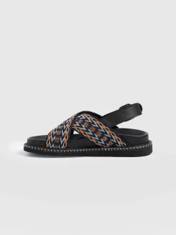 Sandals|Shoes|Saint and Sofia Bonnie Cross Over Sandals - Blue/Brown