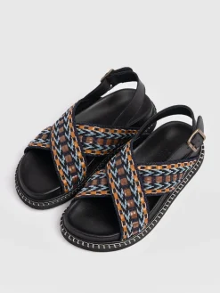 Sandals|Shoes|Saint and Sofia Bonnie Cross Over Sandals - Blue/Brown