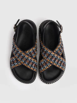 Sandals|Shoes|Saint and Sofia Bonnie Cross Over Sandals - Blue/Brown