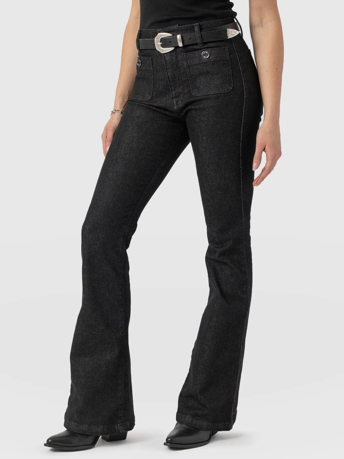 Denim & Jeans|Pants|Saint and Sofia Bowie Stretch Flare Jeans - Black Wash