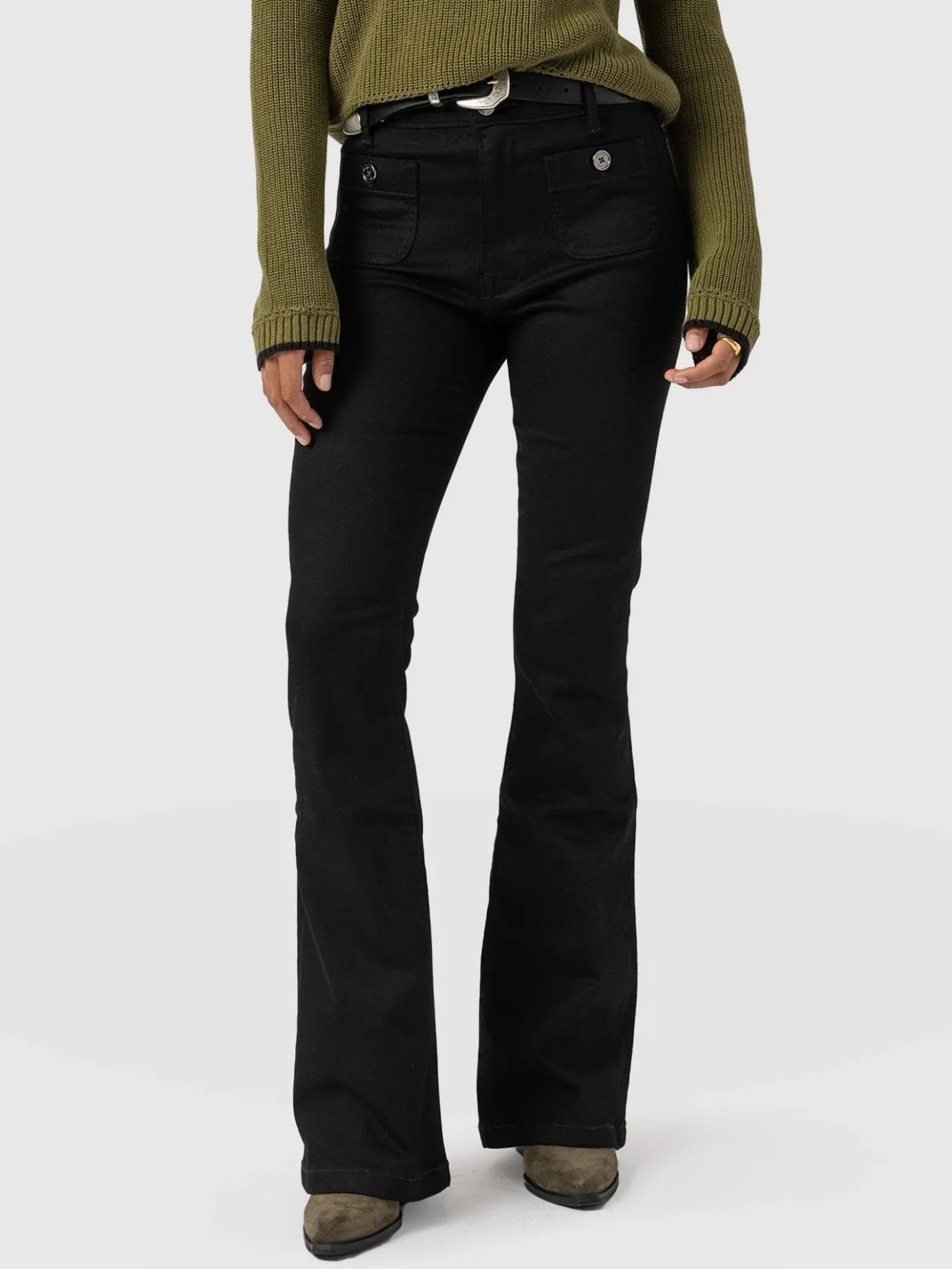 Denim & Jeans|Saint and Sofia Bowie Stretch Flare Jeans - Jet Black