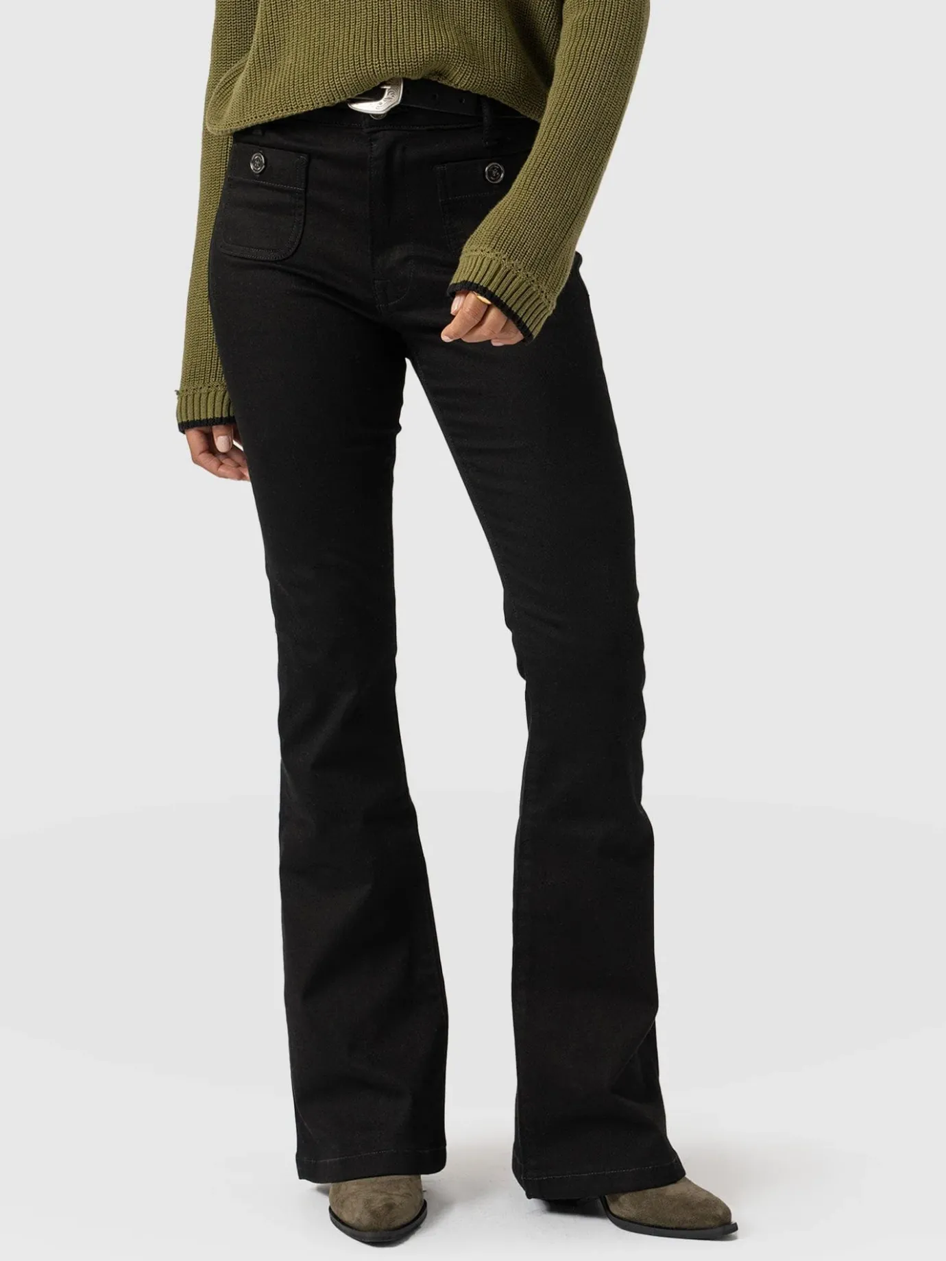 Denim & Jeans|Saint and Sofia Bowie Stretch Flare Jeans - Jet Black