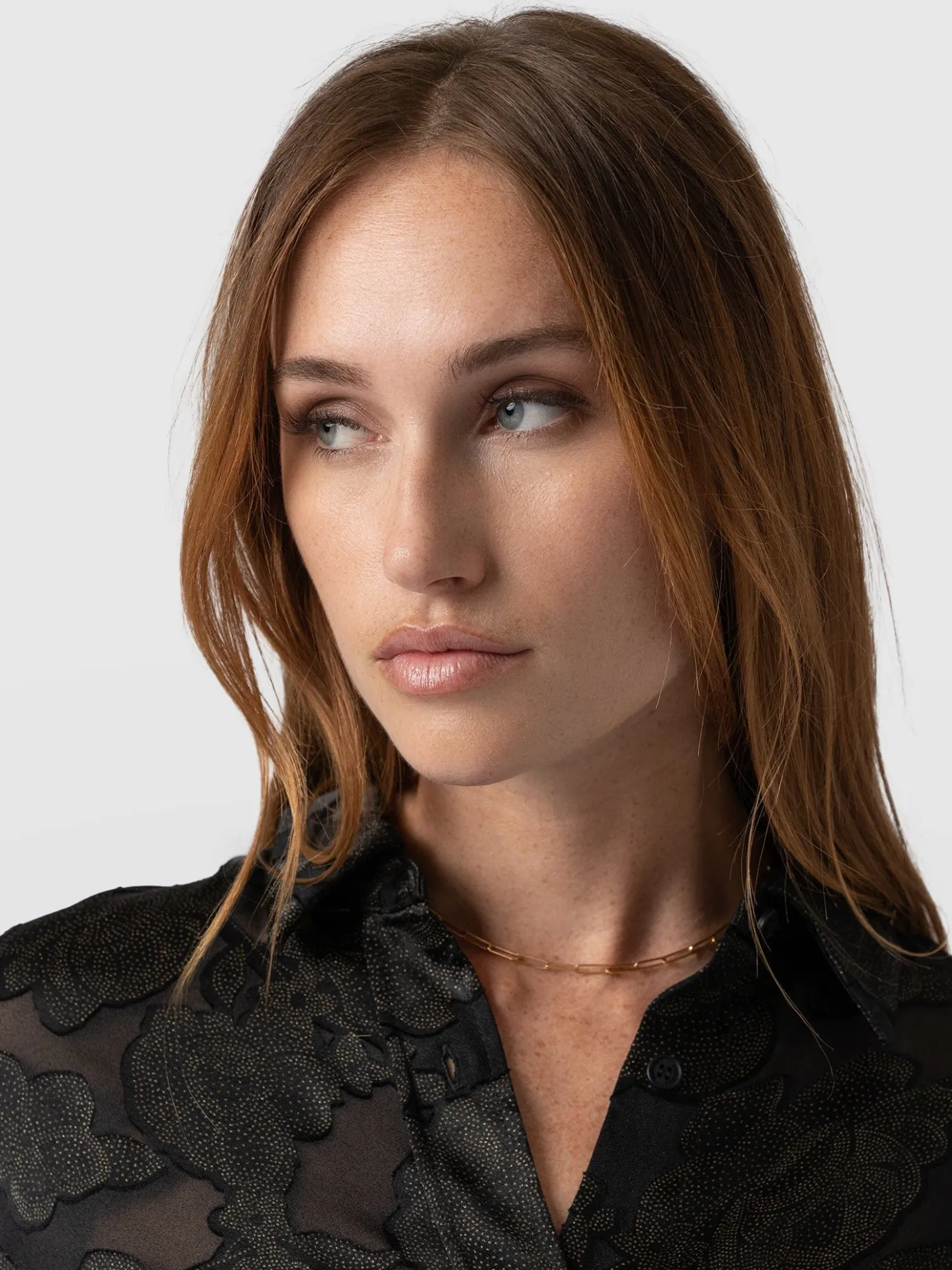 Blouses & Shirts|Saint and Sofia Boyfriend Shirt - Black & Gold Floral Burnout