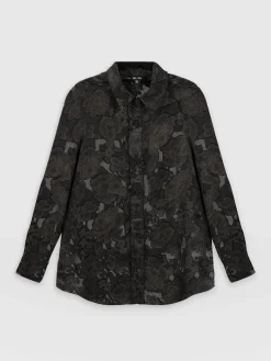 Blouses & Shirts|Saint and Sofia Boyfriend Shirt - Black & Gold Floral Burnout