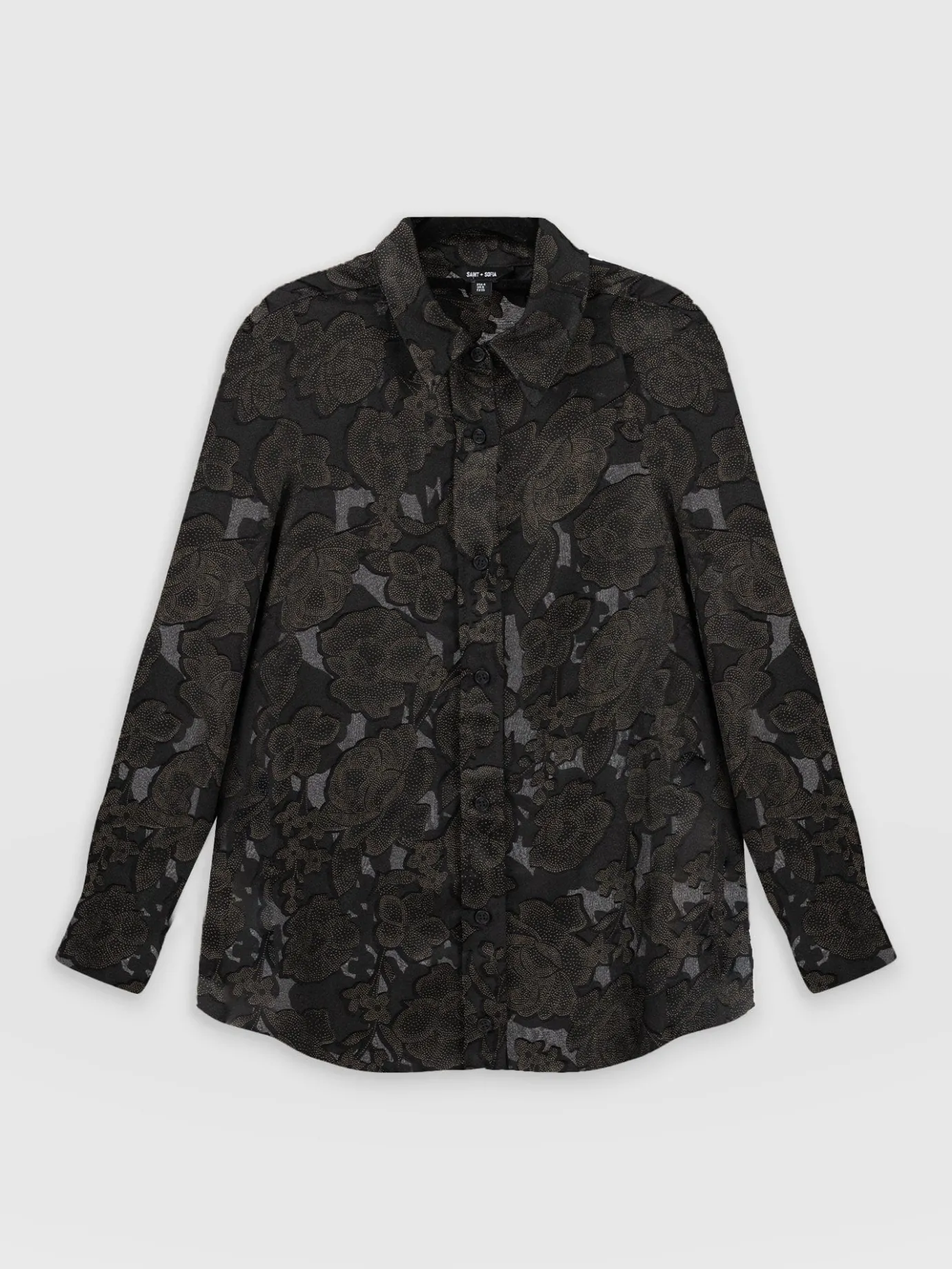 Blouses & Shirts|Saint and Sofia Boyfriend Shirt - Black & Gold Floral Burnout