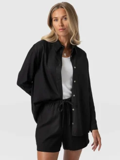 Blouses & Shirts|Saint and Sofia Boyfriend Shirt - Black Linen