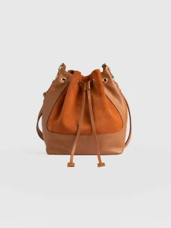 Shoulder Bags|Cross Body Bags|Saint and Sofia Brompton Bucket Bag - Brown Suede Pebble