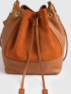 Shoulder Bags|Cross Body Bags|Saint and Sofia Brompton Bucket Bag - Brown Suede Pebble