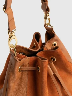 Shoulder Bags|Cross Body Bags|Saint and Sofia Brompton Bucket Bag - Brown Suede Pebble