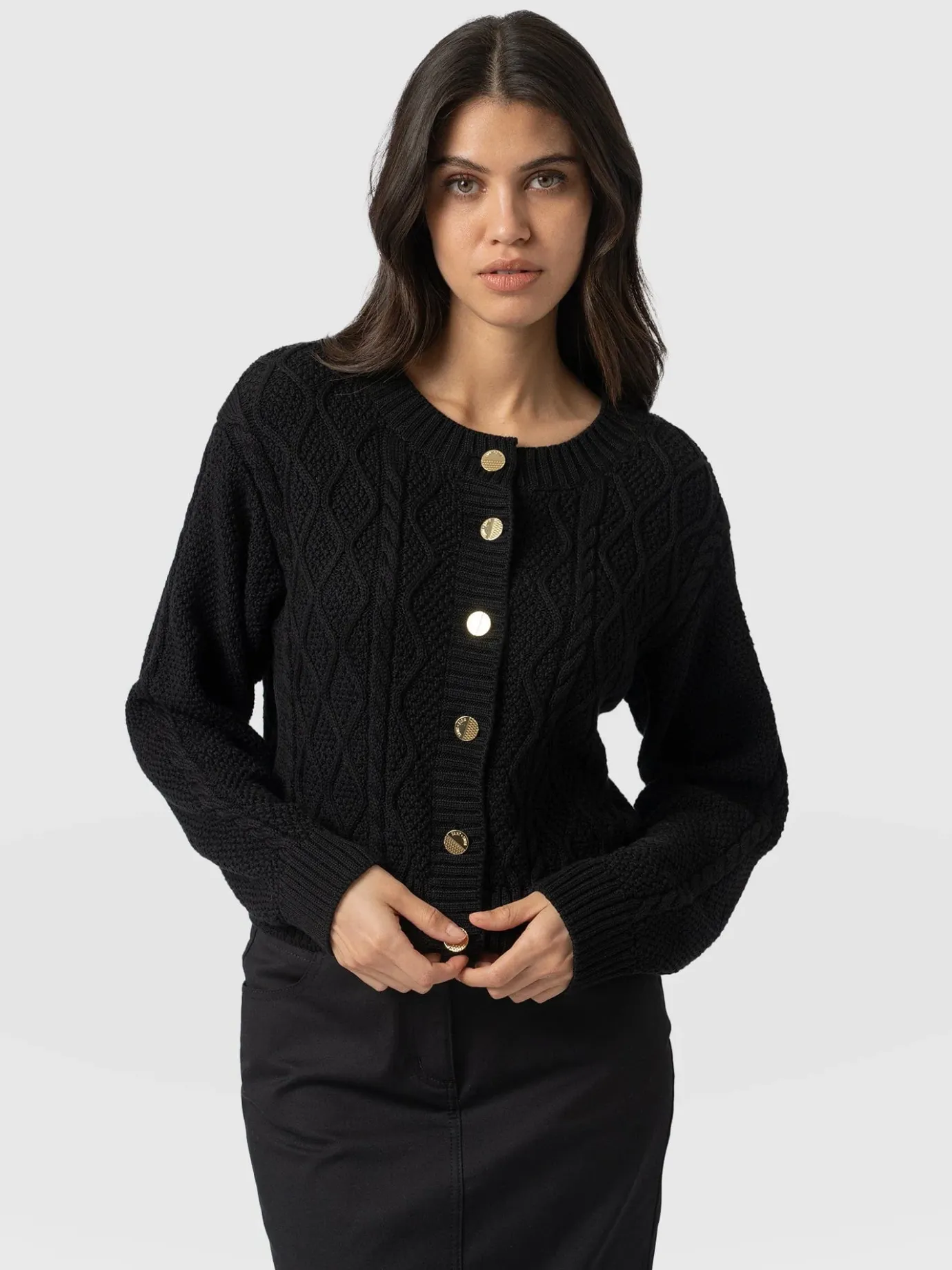 Knitwear|Sweaters|Saint and Sofia Bronte Cable Cardigan - Black