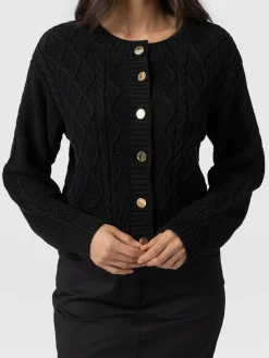 Knitwear|Sweaters|Saint and Sofia Bronte Cable Cardigan - Black
