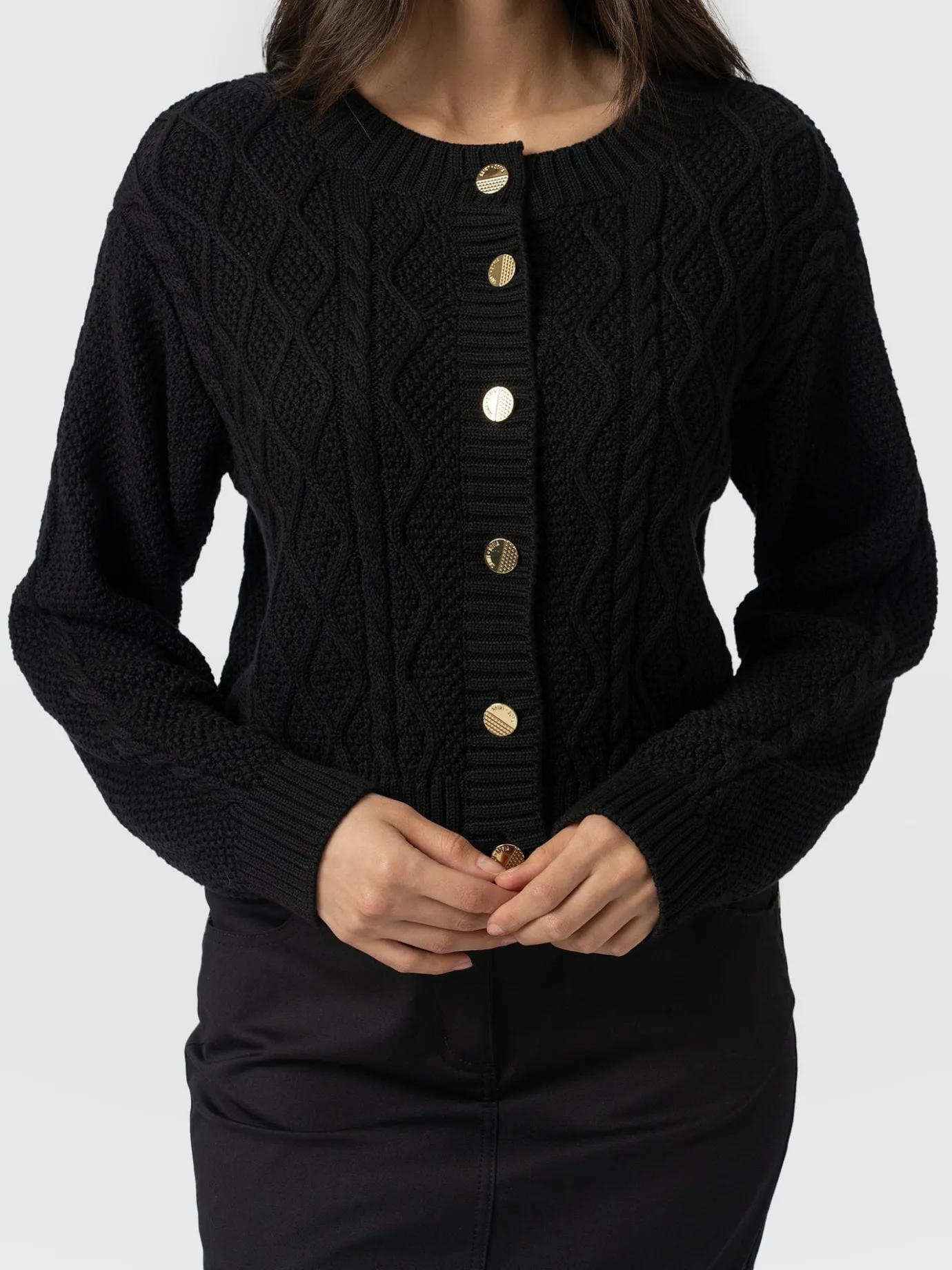 Knitwear|Sweaters|Saint and Sofia Bronte Cable Cardigan - Black