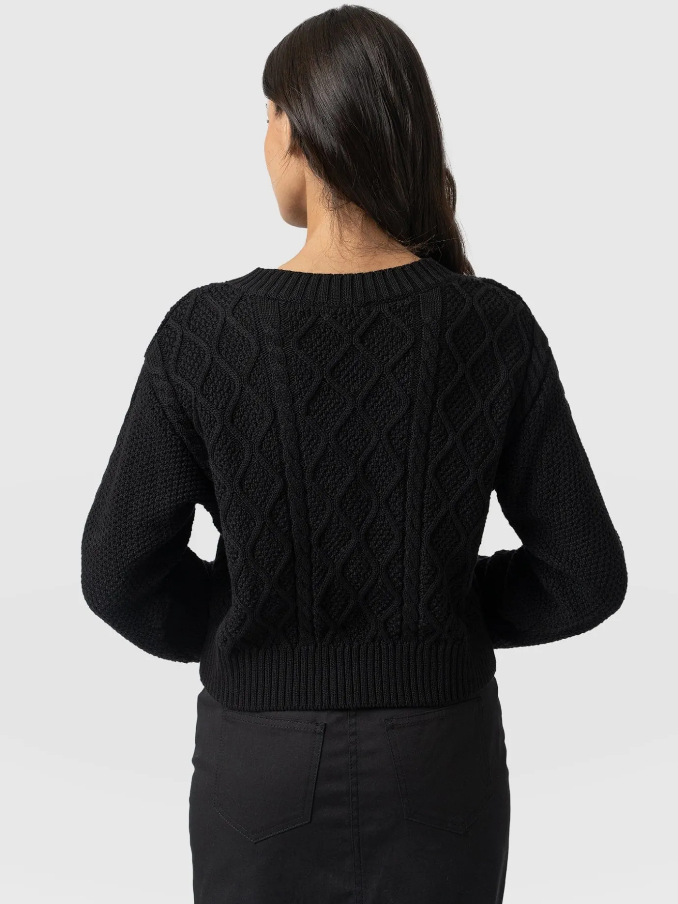 Knitwear|Sweaters|Saint and Sofia Bronte Cable Cardigan - Black
